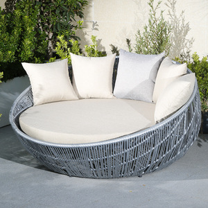 سرير استرخاء خارجي محمول من الراتان، أريكة للشرفة والتراس، كرسي استلقاء كبير مستدير - Product Image 3