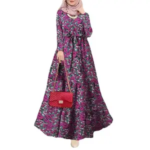 Custom Casual Printed Floral Woman Maxi Dress Muslim Malaysia Islamic Clothing Habaya Muslim Dress