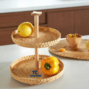 Soporte de pastel de ratán multiusos de 2 niveles, vajilla desechable de nuevo diseño, vajilla para almacenamiento de postres y aperitivos de frutas para Hotel - Product Image 5