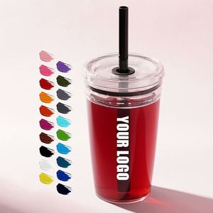 Custom logo 450ml Boba <b>Reusable</b> Clear Plastic Coffee <b>Mug</b> Milk Tea Fruit Juice Transparent Plastic Tumbler Cup with Straw - Product Image 1