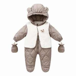 Newborn Baby Onesie <b>Cute</b> Zipper Quilted Jumpsuits Puffer Outside Unisex Kids <b>Hoodie</b> Romper Thermal Duck Down Baby Snowsuit - Product Image 5