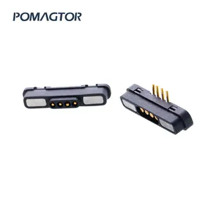 Pogo Pomagtor Konektor Magnetik Antiair, Tipe Persegi Panjang, 4 Pin, Produsen Kuningan Hitam, USB, Disesuaikan, Tas PE Ip67, Tahan Lama