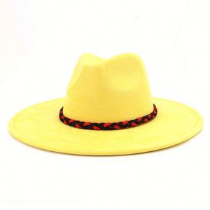 Sombreros Fedora de Ala Ancha de Gamuza, Novedad Otoño Invierno 2024, Color Negro y Rojo, Dos Tonos, Trenzados, para Fiestas, Negocios, Casual - Product Image 2