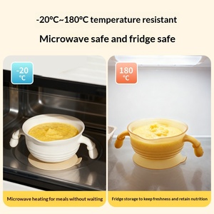 Bol pour bébé en silicone résistant à la chaleur avec logo personnalisé, sans BPA, double poignée, qualité alimentaire, vaisselle pour tout-petits, ensemble cadeau pour les repas des enfants - Product Image 3