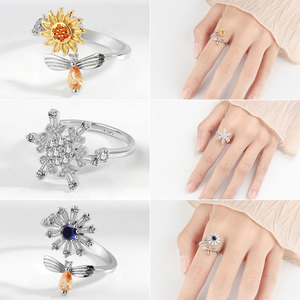 SC Wholesale Fidget <strong>Spinner</strong> <strong>Rings</strong> Collection Adjustable Silver <strong>Anxiety</strong> <strong>Rings</strong> Rotating Flower Star Butterfly Fidget <strong>Rings</strong> Women - Product Image 2