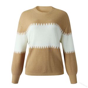 Women's Korean version color <b>block</b> pullover striped sweater with regular sleeves, winter fashion knitted and woven - Product Image 5
