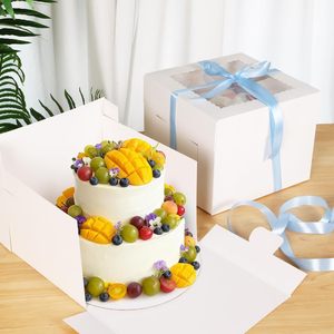 Moretoes กล่องเค้กสีขาวทรงสูง10นิ้ว3แพ็ค, กล่องเค้กสีขาวทรงสูงปรับแต่งได้ภาชนะที่ใช้แล้วทิ้งสำหรับวันเกิดสำหรับขนมอบ - Product Image 6