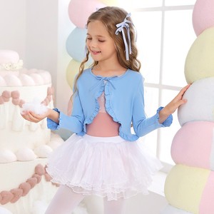 Boléro de ballet pour filles, manches longues, à volants, avec nœud sur le devant, cardigan court, haut d'échauffement de danse - Product Image 2