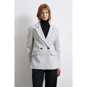 Blazer Clásico para Mujer, Gris, Viscosa y Poliéster, Cierre Doble con Botones - Product Image 5