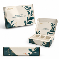 Boîte d'expédition personnalisée pour la découverte du thé, avec pelliculage brillant, doublure en éponge, emballage en papier E-Flute, logo en feuille d'or et insert à trois compartiments