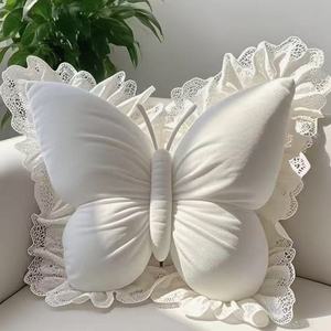 New-style Princess-inspired Soft Office <b>Back</b> <b>Cushion</b> Modern Lace Bow Throw Pillow Butterfly-shaped PP Cotton Solid - Product Image 1