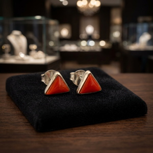 Natural Triangle Shape Red Coral Gold Plated Bezel Set Stud <b>Earrings</b> for Women Party <b>Fine</b> Jewelry Gift - Product Image 3