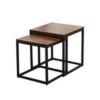 Table basse en fer forgé de style nordique avec espace de rangement, design minimaliste, marron foncé, carrée, table d'appoint pour salon