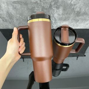 20Pack Custom logo H2.0 Dark Chocolate Gold Underneath Powder Coated 40oz Tumbler with <b>Lid</b> <b>and</b> <b>Straw</b> for Laser Engraving - Product Image 4