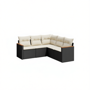 Ensemble de canapés de jardin noir et crème en rotin d'extérieur avec coussins en mousse haute densité, design contemporain imperméable - Product Image 1