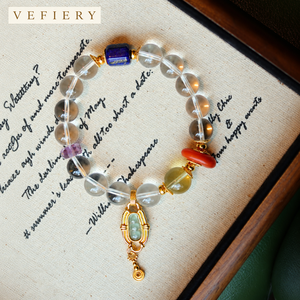 Clear Quartz Mixed Gemstone <b>Bracelet</b> with <b>Blue</b> Red and Yellow Accent Beads - Product Image 4