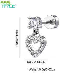 Nuovo Design 2026: Piercing Helix e Conch, Gioielli Moda <span class=keywords><strong>per</strong></span> il Corpo Donna <span class=keywords><strong>Uomo</strong></span>, <span class=keywords><strong>Orecchini</strong></span> a Cuore CZ con Retro Piatto <span class=keywords><strong>per</strong></span> <span class=keywords><strong>Trago</strong></span> e Cartilagine - Product Image 5