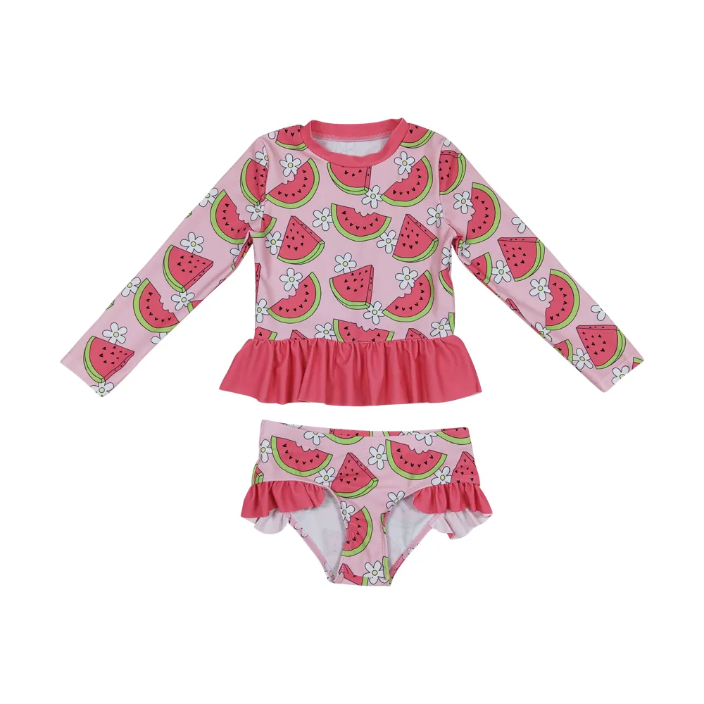 S0264 costume da bagno estivo rosa con stampa di anguria e fiori e latte vestiti per bambini