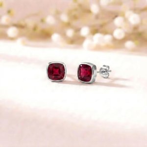 Natural Ruby Faceted Cushion Cut <b>Stud</b> Earrings In 925 <b>Sterling</b> <b>Silver</b> Or 18K Gold Filled Red Gemstone Minimalist Elegant Fine - Product Image 2