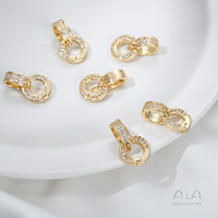 Connecteur universel plaqué or 14K incrusté de zircon, double anneau, polyvalent pour cordons, chaînes, DIY, anneau fendu, pendentif détachable