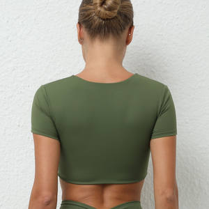 Débardeur court à manches courtes <span class=keywords><strong>de</strong></span> couleur unie femmes en cours d'exécution Fitness Yoga Wear Top T-shirt - Product Image 5