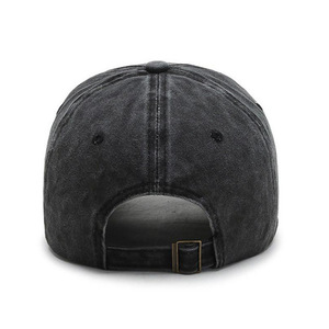 <b>Black</b> <b>Baseball</b> <b>Cap</b> 6-Panel Adjustable Unisex Cotton Casual Strapback Hat Washed Finish Solid Color Adult Fit - Product Image 3