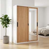 Armoire moderne en acier avec porte coulissante et miroir, meuble de rangement pour chambre à coucher
