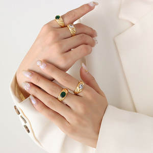 Anillos Resistentes al Deslustre e Impermeables de Buena Calidad, Anillo de Acero Inoxidable 316L Chapado en Oro PVD de 14k y 18k con Zirconia, Anillo de Compromiso para Mujer - Product Image 2