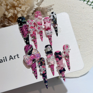 Venta al por mayor hecho a mano Stiletto largo prensa en las <span class=keywords><strong>uñas</strong></span> 3D Hello Kitty <span class=keywords><strong>Rosa</strong></span> cebra diseño acrílico personalizado <span class=keywords><strong>uñas</strong></span> artificiales - Product Image 3