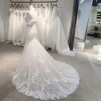 AM07 Modern Chapel Train Gaun Panjang Berpayet Kristal Aplikasi Manik-Manik Organza Renda Bunga Kerah Sweetheart Model Mermaid/Trumpet