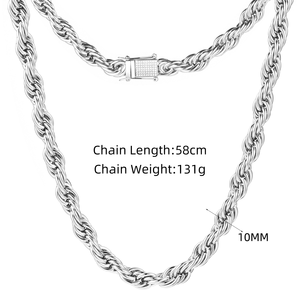 Unisex Men Women Hip Hop Twisted Rope <b>Chain</b> Necklace PVD 18K Gold Plated <b>Titanium</b> Steel Diamond Paved Clasp Jewelry - Product Image 2
