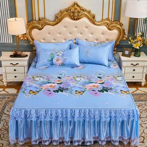 Romantic Lace Bed Skirt Home Luxury Bedding <strong>Set</strong> of King Queen Size Bed Ice Mat Folding Embroidered <strong>Sheets</strong> Bedspread with Skirt - Product Image 4