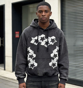 Sudadera con Capucha Negra Extra Grande de Moda con Parches de Estrellas Blancas, Sudadera Informal para Hombre, Estilo Hip-Hop - Product Image 2