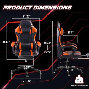 Adjustable Orange Lift <strong>Gaming</strong> <strong>Chair</strong> with Revolving Feature Synthetic Leather Material Stainless Steel Lumbar Pillow Footrest - Product Image 6
