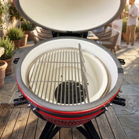 Barbecue Kamado en céramique de 23 pouces avec roues, étagères latérales pliables, finition émaillée texturée