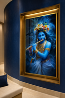 Peinture sur toile acrylique HD exquise, portrait de la divinité hindoue Krishna, cadre en alliage d'aluminium, 40x80cm, taille personnalisée, vente en gros B2B
