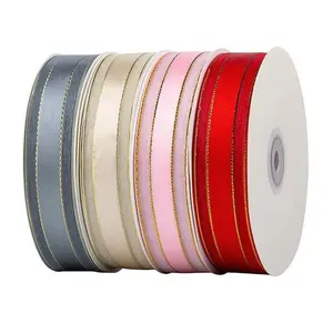 Bajo MOQ 25mm Metallia borde Color sólido puro Organza cinta de embalaje Decoración