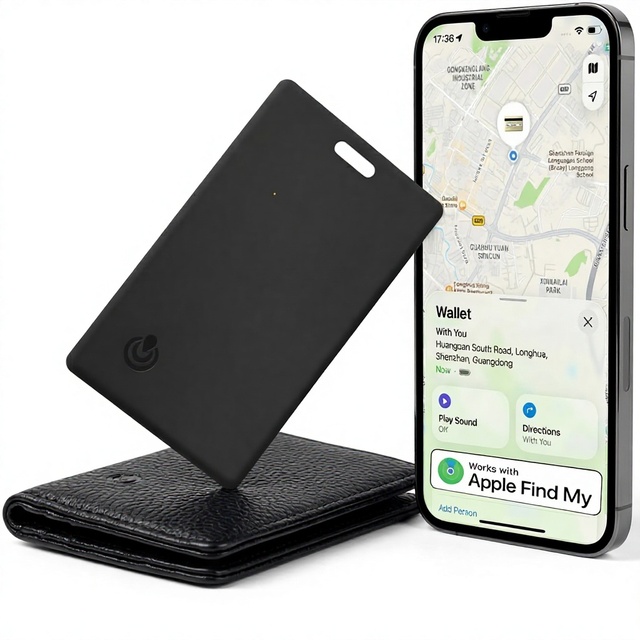 WESOLVET Smart Wallet Tracker Card Lychee Grain Leather Find My (Dual System) Loud Alert Tracking Tags