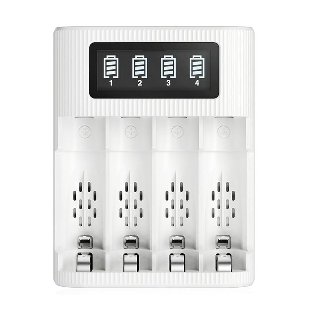 EBL LCD Battery Charger AA AAA Rechargeable Battery Charger - 4 Bay Smart LCD Charger with 2 USB Input Port