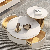 Ensemble de tables basses rondes en marbre blanc de style moderne Runwood, meubles en bois, table centrale en métal doré de luxe pour salon