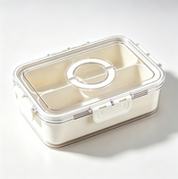 Boîte alimentaire rectangulaire en PET à 2 compartiments avec poignées de transport, boîte à goûter, ustensiles de cuisine pour la cuisine, le camping et les pique-niques