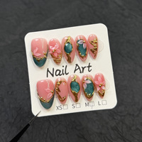 Faux ongles à presser faits main, motif floral 3D rose et blanc, pois rouges, French manucure, base rose nude, forme amande, réutilisables, manucure vintage