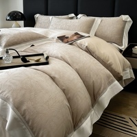 Parure de lit quatre pièces personnalisable en coton à fibres longues 100 fils, couleur unie, avec housse de couette et couvre-lit jacquard