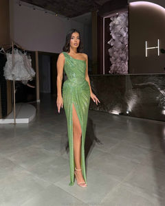 MD50020 Robes de <span class=keywords><strong>d</strong></span>îner tendance sans manches à une épaule Robes de <span class=keywords><strong>demoiselle</strong></span> <span class=keywords><strong>d</strong></span>'<span class=keywords><strong>honneur</strong></span> à traîne longues robes de soirée vertes pour femmes - Product Image 6