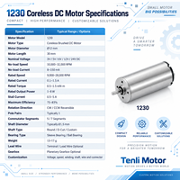 Moteur CC sans balais Tengli 1230 3-24V 32000RPM 1-8W Haute Efficacité Compact pour Appareil Médical Instrument Laser