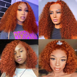 Parrucca di capelli umani anteriori in pizzo Bob corto arancione zenzero 180% parrucche di pizzo Bob onda diritta Remy Glueless Pre pizzicato con capelli per bambini - Product Image 6