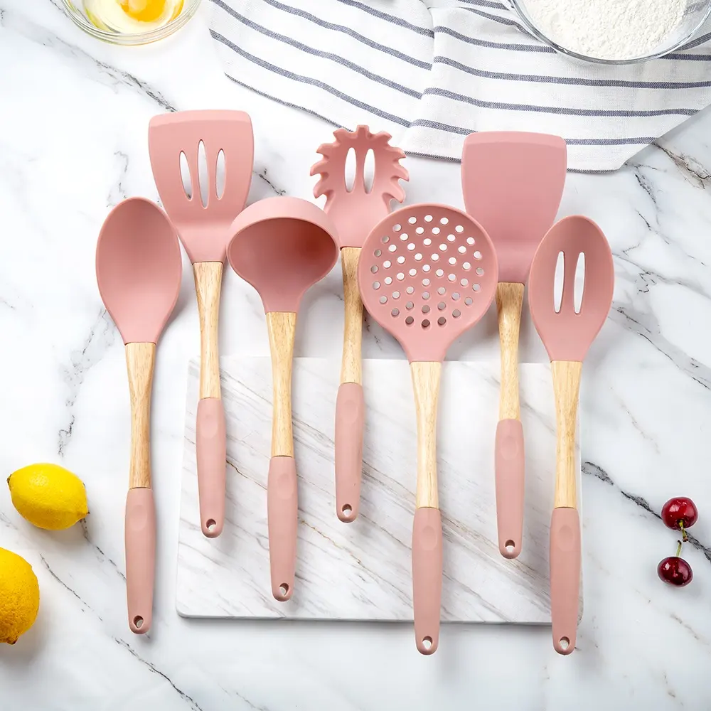 Ancy-utensilios de cocina de silicona, utensilios de color rosa