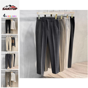 Pantalones de Lana Extra Grandes para <span class=keywords><strong>Hombre</strong></span>, Otoño e Invierno, Pantalones de Vestir de Pierna Recta, Cintura Elástica, Gruesos - Product Image 1