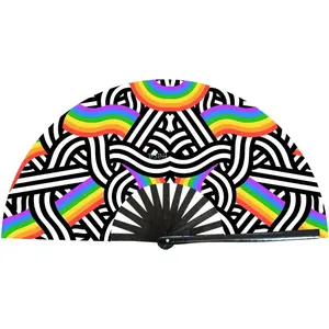 BSBH Custom Rainbow Pride 33CM Length Pride Lgbt Large Party Bamboo Holder Folding Hand Fans