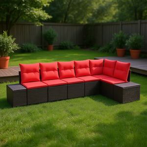 Poly Rattan Garden <b>Sofa</b> <b>Set</b> 6 Piece Brown With Cushions Outdoor Contemporary Furniture - Product Image 2